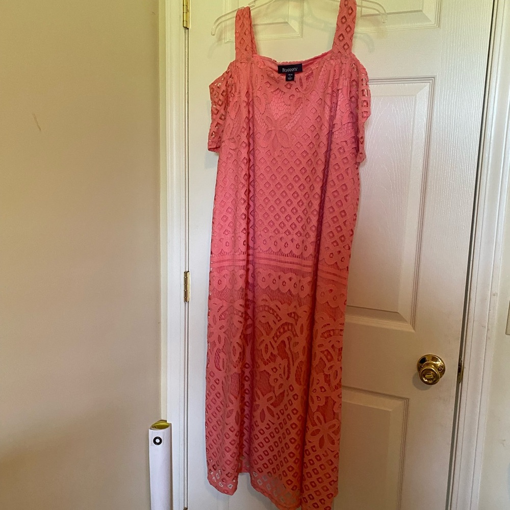 Roaman's Coral Pink Lace Maxi Dress